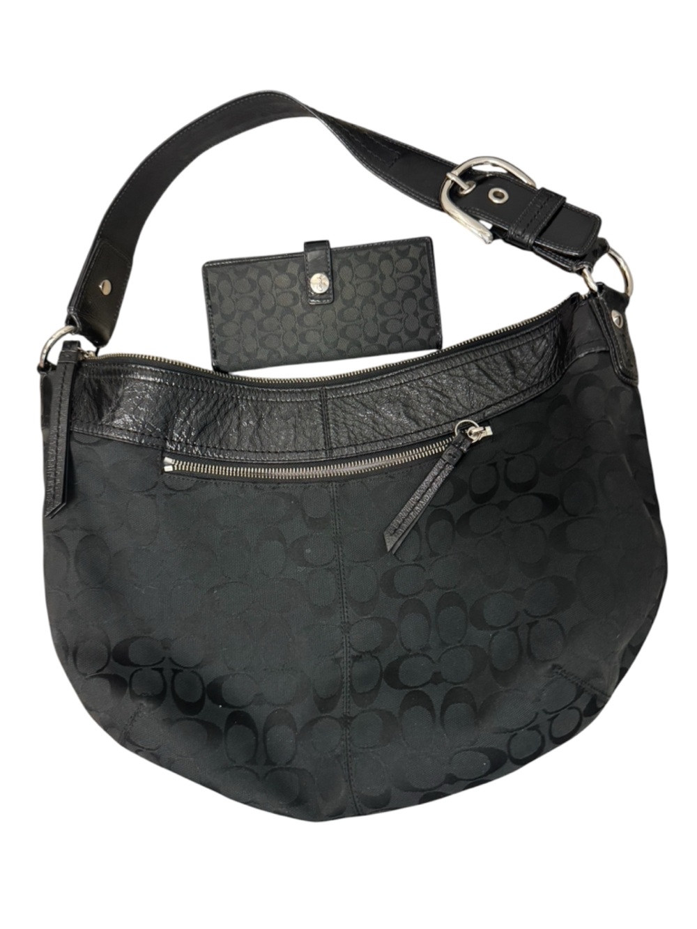 Coach Signature Black Boho Jacquard Canvas Handbag And Wallet